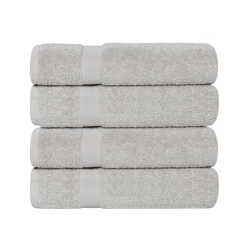 SUPERIOR 4-Piece Cotton Bath Towel Set, Towels for Adults, Kids, Fast Drying Body Towels, Shower, Bath, Pool, Guest/Master Bathroom Essentials, Dorm, Home, Apartment, Franklin Collection, Silver