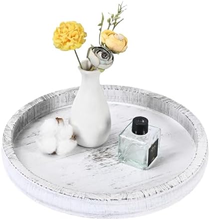 Amazon.com: Decorative Serving Tray Wooden White Round Tray for Coffee ...