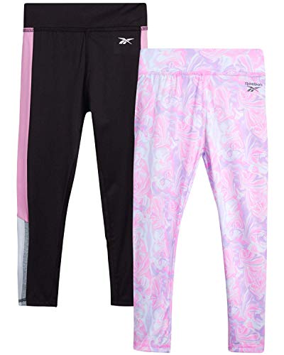 Reebok Girls  Athletic Leggings - Full Length Spandex Performance Sports Tights, Size 14-16, Pink Swirl