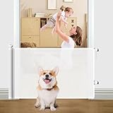 LOMOOE Premium Retractable Baby and Pet Gate - 33' Tall, Expands up to 55', Ensuring Safety for Kids and Pets, Mesh Safety Gate for Stairs, Indoor, Outdoor, Doorways, Hallways (White)