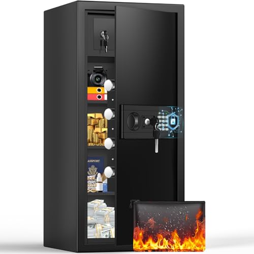 31.5' Tall Extra Large Home Safe with Hidden Lock Box and A4 Fireproof Bag, 8.6 cu ft Anti-Theft Safety Box with 3 Removable Shelves and Optional Mute/Alert Digital Keypad for Home, Office, Document