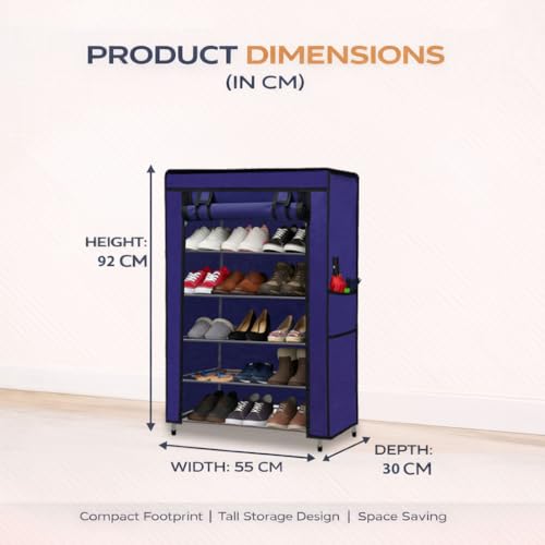 Image of Metal Shoe Stand with Cover, 5 Tier Shoe Organizer for Home & Office - Blue