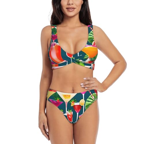 Maillot de bain gainant deux pièces anti-complexes imprimé tropical coloré