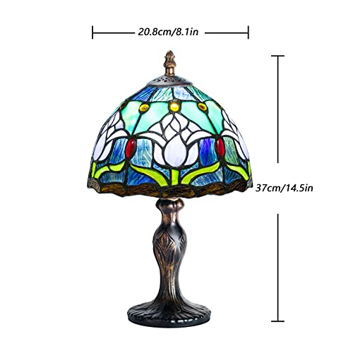 Image of Stained Table Lamp Stained Glass Table Light, Handmade Desk Bedside Table Night Lamp, Antique Art Craft Gifts Lover Kid Living Room Bedroom Study Bookcase Desk Ligh(Blue Tulip)