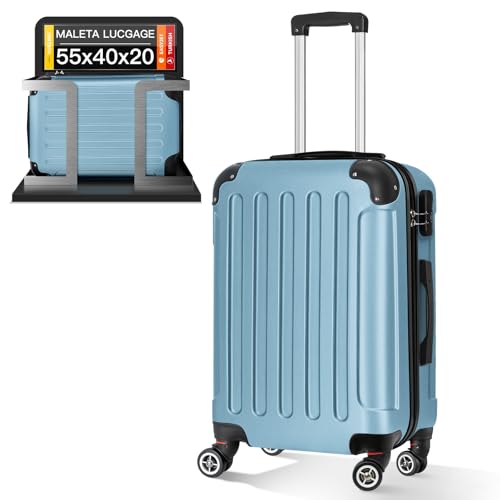 Maleta de Cabina 55x40x20 ABS, Ligera y Compacta para Viajes en Avión, Equipaje de Mano para Hombre y Mujer, Dimensiones 55 cm