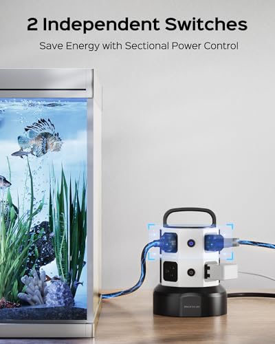 JACKYLED Power Strip Tower Surge Protector, 8 AC 4 USB (2 USB C), 1050J, 6.5Ft Retractable Extension Cord, 1625W/13A Outlet Extender, USB Charging Station for Home Office Dorm miniatura 4
