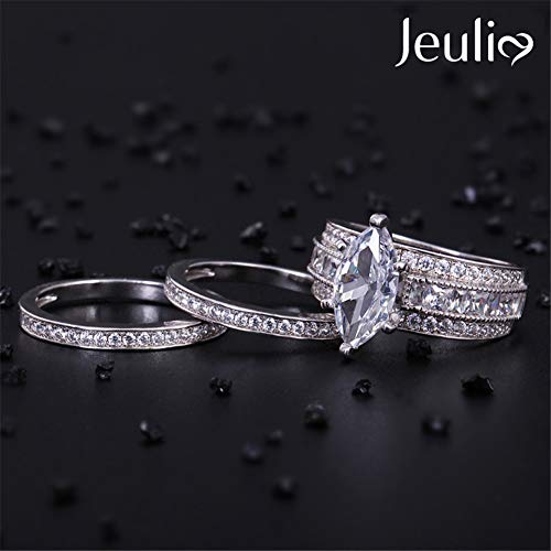 Jeulia 2 Carat 3PC Wedding Ring Set for Women Marquise Cut CZ Engagement Rings Sterling Silver Oval Cubic Zirconia Bridal Set Solitaire Diamond Anniversary Promise Rings with Jewelry Box3