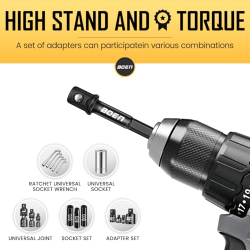 Image of BOEN 10-Piece 3 /8 inch Drive Impact Grade Socket Adapter Set, 1 /4-Inch SAE Hex Shank Drill Bit Adapter for Power Drill to High Torque Impact Wrench