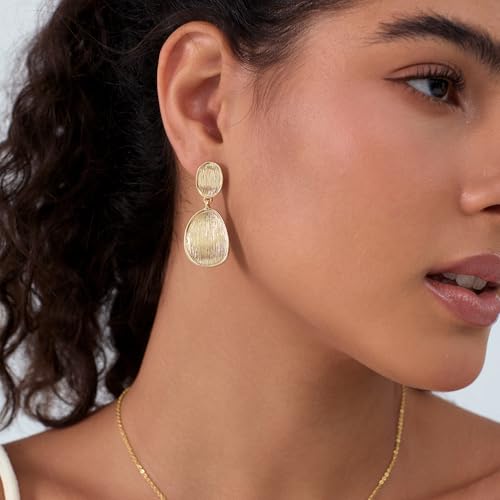 Shinelab Lightweight Geometric Teardrop Dangle Earrings - Bohemian Hammered Drop Jewelry for Everyday Elegance - Image 3