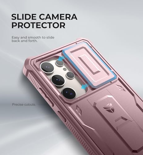 Image of Dexnor for Samsung Galaxy S24 Ultra Case with Built-in Slide Camera Cover & Screen Protector & Kickstand,Shockproof Rugged Case Full-Body Bumper Protective Cover for Galaxy S24 Ultra (2024),Peony Pink