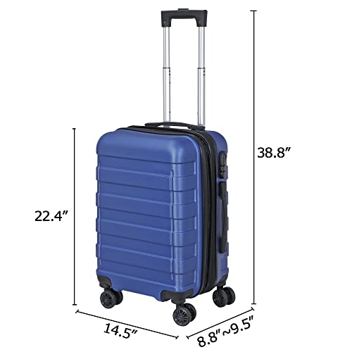 F2C 21-Inch Expandable Hardside Luggage with Spinner Wheels Carry-on Travel Suitcase, TSA Lock Checked (Navy Blue)3