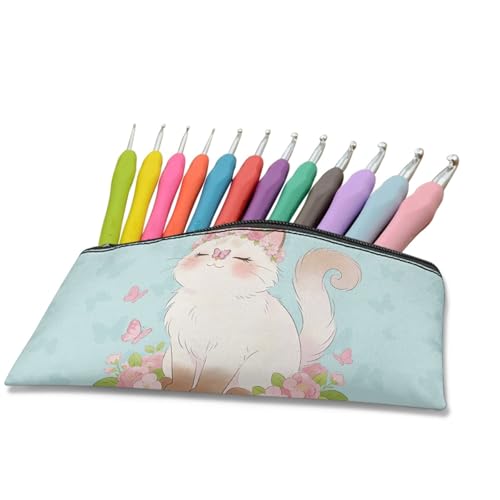 Image of Cat Butterfly Pencil Case for Girls Light Blue Pencil Box Kawaii Stationery Storage Pouch for Preschool Zippered Pen Organizer with Roomy Capacity
