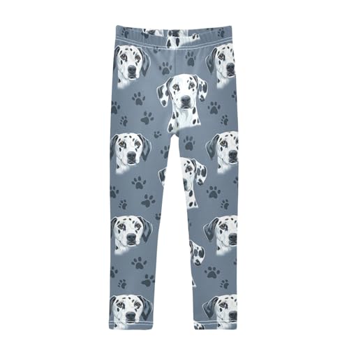 Dalmatian and Paw Girls Leggings,Workout Leggings for Girls Toddler Athletic Leggings Size for 3-10T