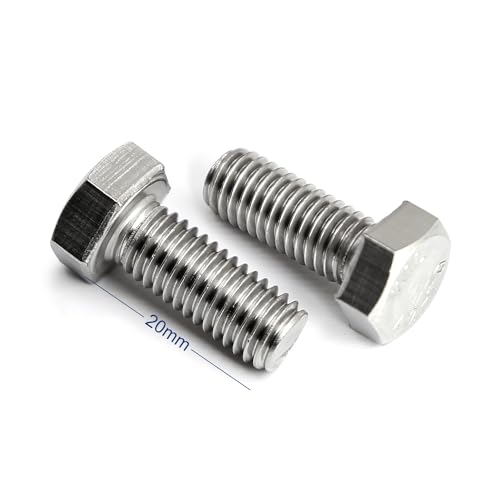 Image of M8-1.25 x 20mm Hex Head Screw Bolt, 18-8 (304) Stainless Steel, Fully Threaded, Plain Finish, Quantity 20