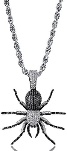 LOLOMATO Hip Hop Fashion The Spider Pendant Necklace With Crystal Micro Pave Cubic Zirconia Stones Necklace For Men Women – Black – Tennis Chain – 20inch