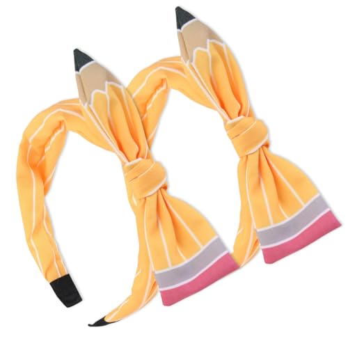 Back to School Pencil Headband Yellow Teacher Headbands for Women First Day of School Student Outfits Hair Bows Hair Bow Band Cute Hair Accessories Kindergarten Party Decor Hair Decorations 2Pcs
