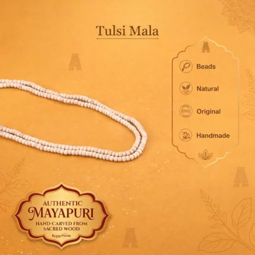 Image of Original Tulsi Mala Necklace for Men & Women | Pure Tulasi Kanthi Mala | Holy Basil Wooden Neck Chain for Meditation, Hare Krishna Devotees, Japa, Puja & Daily Spiritual Wear (White, Gol Dana, 32, Inches)