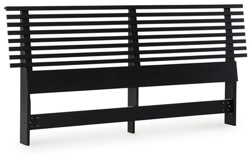 Signature Design by Ashley Danziar Full Slat Headboard, Matte Black Contemporary Wood Grain Style, Bed Frame Mount 64 Inch Wide, Easy to Assemble Decor for Modern Bedrooms, Black