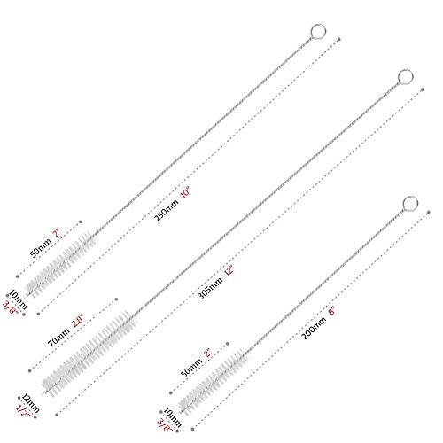 Gfdesign Drinking Straw Cleaning Brushes Set Pipe Tube Cleaner Nylon Bristles Stainless Steel Handle 8" 10" 12" Extra Long 10Mm 12Mm Extra Wide Diameter - Set Of 4 #TOP1
