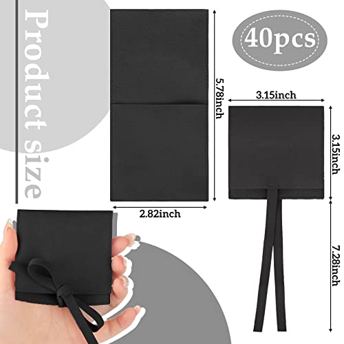 Lothee 40 Pcs Microfiber Jewelry Pouch 8x8 cm Jewelry Packaging Luxury Small Gift Bags Bow Tie Microfiber Bag for Bracelet Necklace Packaging,Envelope Style with String and Divider(Black) by Lothee - Image 2