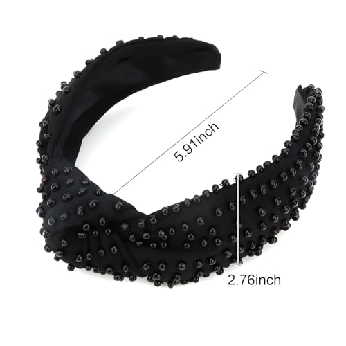 Yission 1Pc Pearl Knotted Headband For Women Non Slip Beaded Headband Wide Pearl Headbands For Women Jeweled Embellished Hairband Black Head Band Hair Accessories For Women Girls thumb #4
