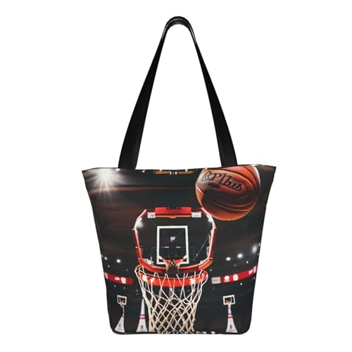 Basketball Print Lightweight Shoulder Bag Summer Outings Tote Bags Travel Hiking Work Casual Use3