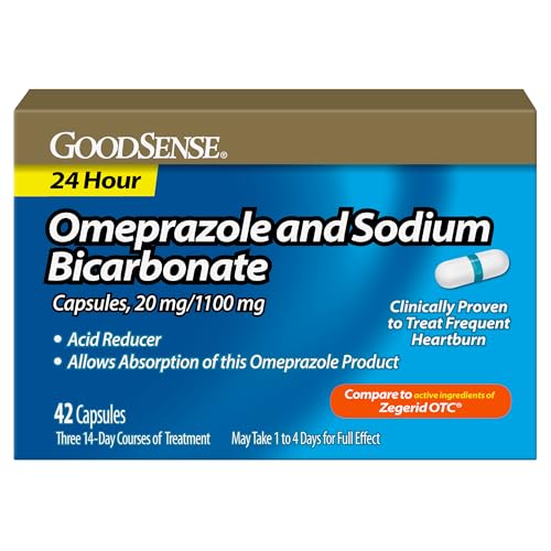 GoodSense Omeprazole and Sodium Bicarbonate Capsules 20 mg/1100 mg Treats Frequent Heartburn Acid Reducer Heartburn Medicine