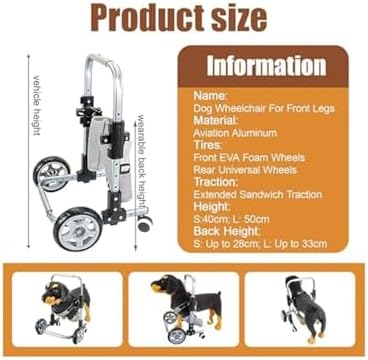 Adjustable Dog Wheelchair for Front Legs - 4-Wheel Mobility Aid, Pet Wheelchair for Weak Front Legs, Hip Support, Ideal for Dogs with Leg Injuries or Disabilities