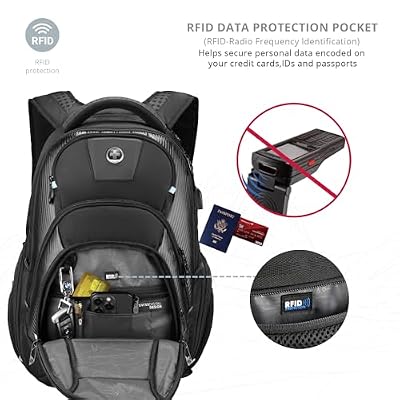 Swissdigital Design Men's 17 Inch Laptop Backpack with Apple Find My Network and USB Charging Port, Large Capacity Business Travel Backpack for College and Business Black | SD1643FB-01
