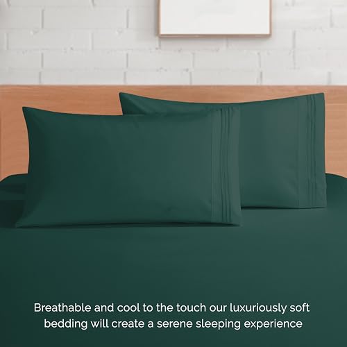 Elegant Comfort Luxury 1500 Premium Hotel Quality Microfiber 4-Piece Sheet Set - Soft, All Around Elastic 18-24 Inches Deep Fitted Sheet - Extra Deep Pocket Sheets, Twin/Twin XL, Hunter Green
