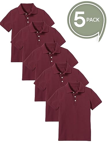 Image of Galaxy by Harvic Polo Shirt for Boys - 5 Pack School Uniform for Boys, Tagless Cotton Blend - Soft Comfortable Everyday Wear