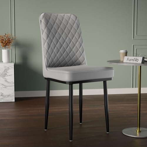 Image of IKON Premium Leather Dining Chair with Cushioned Seat & Metal Legs | Premium Accent Chair for Living Room, Bedroom & Balcony | D.I.Y (Mist Grey)