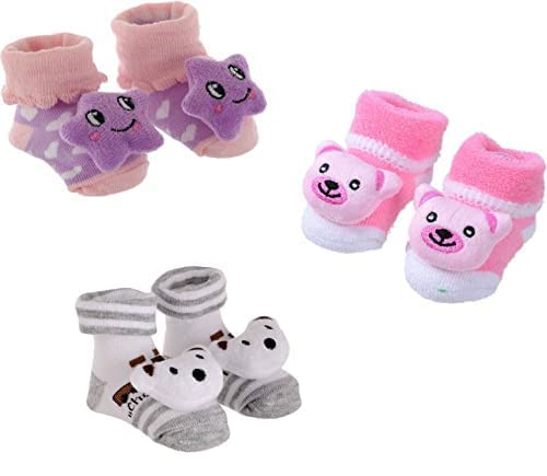 Shivaaro Unisex 0-12 Months Baby Boy/Girl Multi-Colored(Assorted) Socks/Booties Pack of -2 2