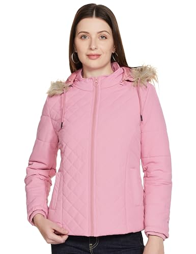 Image of Qube By Fort Collins Women's Regular Fit Bomber Jacket with Detachable Hood - Stylish & Comfortable Winter Wear |Material: Polyester