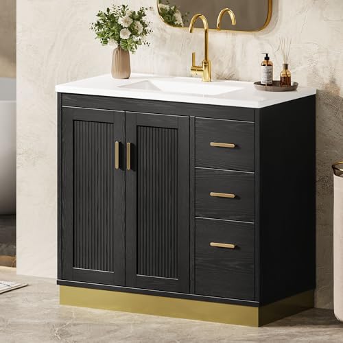 ANCTOR 36 inch Bathroom Vanity with Sink, Modern Black Bathroom