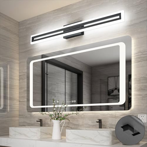 Image of SOLFART 40 Inch LED Bathroom Light Matte Black Bathroom Vanity Light 5 Color Adjustable Light Fixtures for Bath Room Above Mirror 5CCT