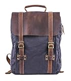 Gootium Leather Canvas Backpack - Vintage Travel Day Pack Unisex Rucksack, Greyish Blue