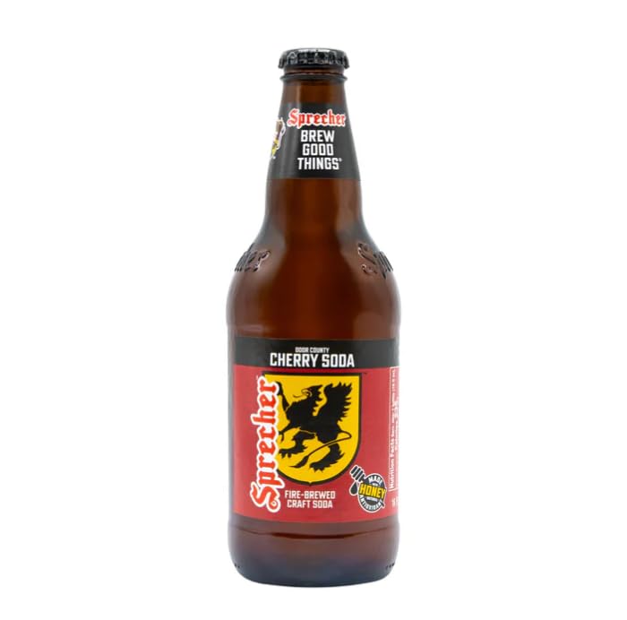 Sprecher Cherry Soda - 16 fl oz Glass Bottles (12 Pack) - Fire-Brewed Craft Cherry Soda with Real Honey & Door County Cherry Juice - Handcrafted, Gourmet Soft Drink