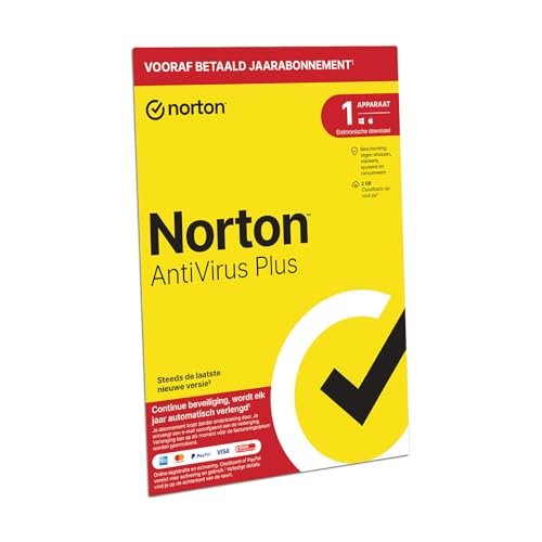 Norton Antivirus Plus 2025, antivirussoftware, internetbeveiliging, 1 Apparaat, 1 Jaar abonnement met automatische verlenging, PC of Mac, envelop, past in de brievenbus