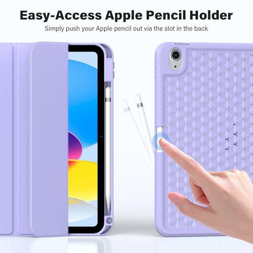 Image of ProElite Smart Flip Case Cover for Apple iPad (A16) 11th /10th Generation (2025 /2022) [with Pencil Holder] [Honey Comb Series] - Light Purple