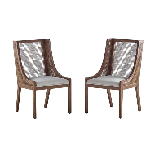 Christopher Knight Home Yone Dining Chairs Set of 2, Modern Dining Chair with Fabric Upholstery, Rubberwood Frame Kitchen Chairs with Cane Webbing, Extra Seat for Dining Room, Beige + Brown - Image 4