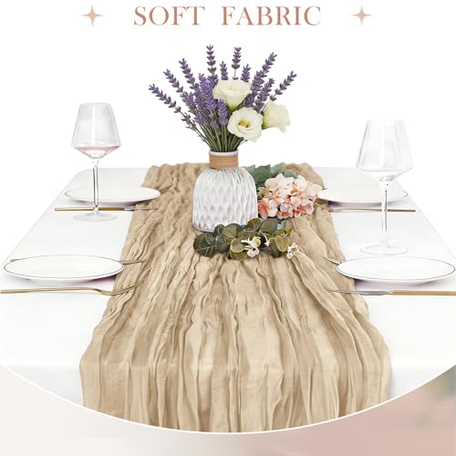 3 Pack Beige Cheesecloth Table Runner -17×120 Inch Gauze 10 FT Long Cheese Cloth Table Runners for Bridal Wedding Party Baby Shower Holiday Birthday Home Easter Decor (Beige, 3PC) by RLGIISE - Used condition - Image 3