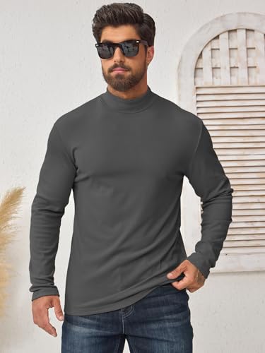Camiseta Cuello Alto Hombre Termica Forro Polar Interior Elástica Slim Fit de Manga Larga Jersey Hombre Invierno Frío y Uso Diario Gris L