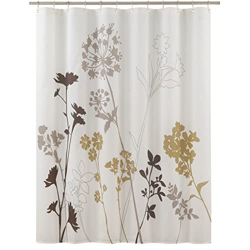 Mvsuta Silhouette Tan Flower Polyester Cream Fabric Plants Ivory Waterproof Brown Leaves Cloth Bath Shower Curtain,Beige Floral Farmhouse Tree Bathroom Curtains,72" W X 72" L #TOP5
