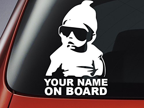 Pegatina frase en inglés “Baby On Board”- personalizado con cualquier nombre - Vinilo para auto, adhesivo para ventana, vinilo adhesivo de “Baby on board” Cover
