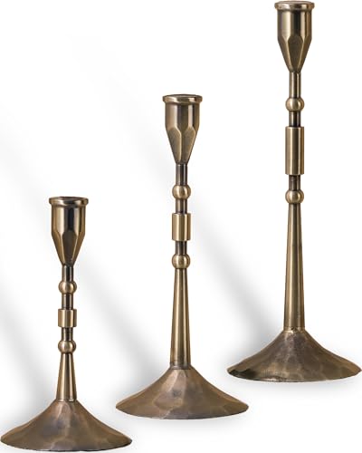 Vintage Taper Candle Holders Set | Handmade 3-Piece Candlestick D...