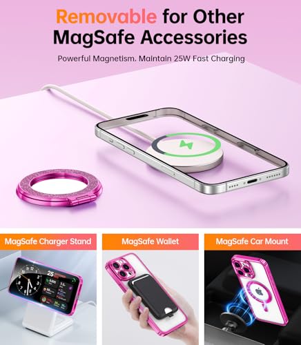 Coque Rose iPhone 16 Pro Max Magnétique Anneau Support Antichoc - 6