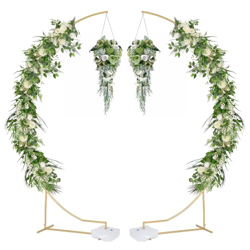 Vincidern 2pcs Curved Wedding Arch Backdrop Stand, 8.2ft Balloon Arch Stand for Wedding, Baby Shower, Bridal Shower, Birthday Party Metal Backdrop Decoration (Gold)