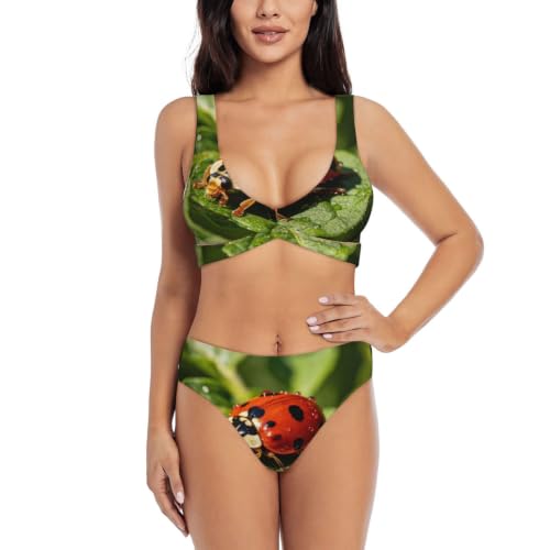 Bikini croisé pour femme motif coccinelle rouge avec coussinets amovibles