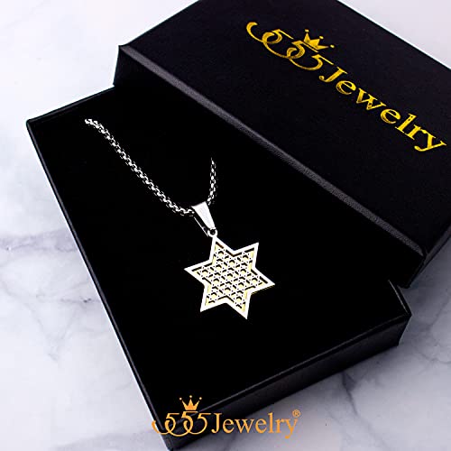 Collier étoile de David unisexe chaîne acier inoxydable ajustable 555Jewelry - 3